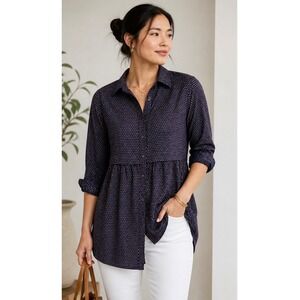 Maeve Navy Blue Printed Button-Up Tunic